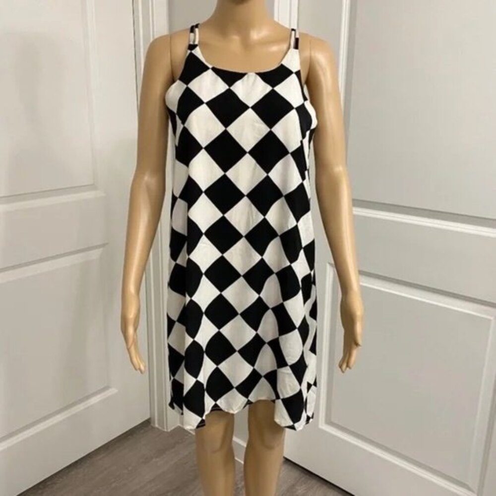 Rachel Kate Summer Dress Small S Black White Checkerboard Diamond Sleeveless